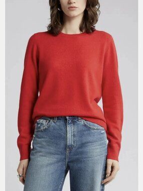 Nordstrom 100% Cashmere Crewneck Sweater Red Long Sleeves Pullover Size XL